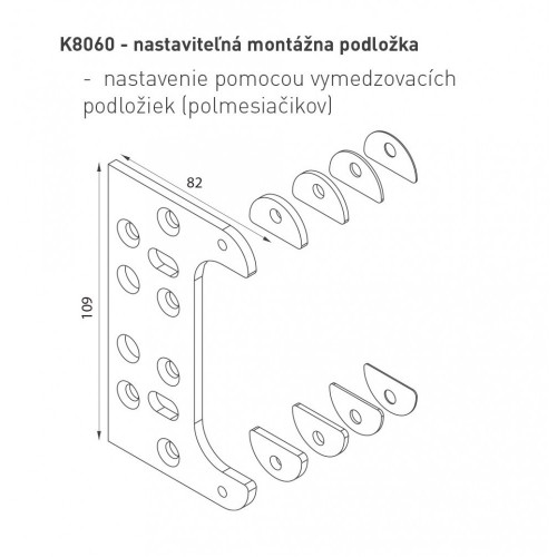 KZ - Nastaviteľná montážna podložka k závesu K8060 Pozink biely